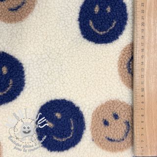 Tissu de manteau TEDDY JACQUARD Happy faces ecru