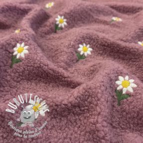Tissu de manteau TEDDY EMBROIDERY Flowers old pink