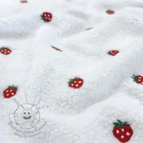 Tissu de manteau TEDDY EMBROIDERY Strawberries white