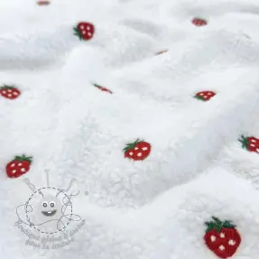 Tissu de manteau TEDDY EMBROIDERY Strawberries white