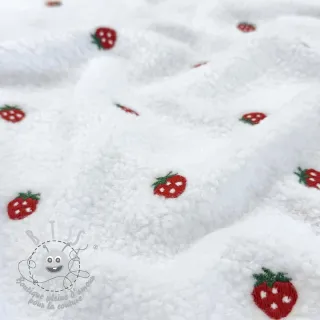 Tissu de manteau TEDDY EMBROIDERY Strawberries white
