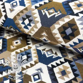 Tissu déco jacquard Kilim cobalt havane