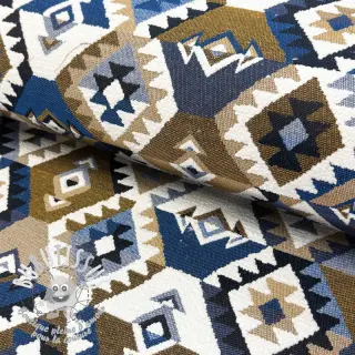 Tissu déco jacquard Kilim cobalt havane