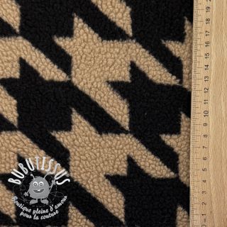 Tissu de manteau TEDDY JACQUARD PIED DE POULE camel