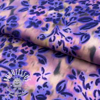 Tissu coton SATIN Purple flowers digital print