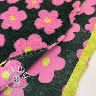 Tissu de manteau TEDDY JACQUARD Flowers army green/pink