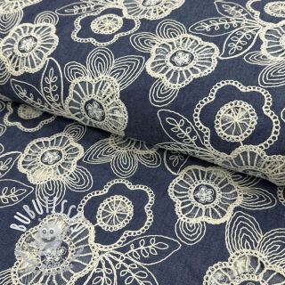 Tissu coton JEANS EMBROIDERY Niva design A