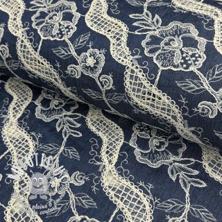 Tissu coton JEANS EMBROIDERY Flora design A