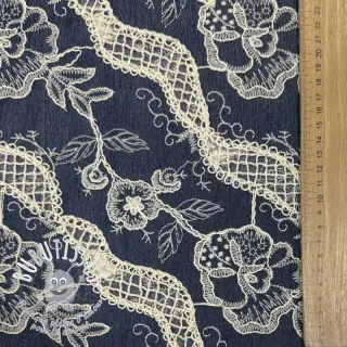 Tissu coton JEANS EMBROIDERY Flora design A