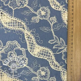 Tissu coton JEANS EMBROIDERY Flora design B
