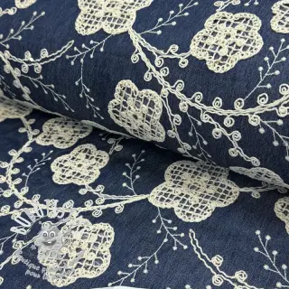 Tissu coton JEANS EMBROIDERY Flora design C