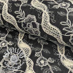 Tissu coton JEANS EMBROIDERY Flora design E