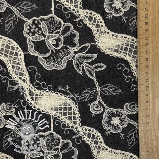 Tissu coton JEANS EMBROIDERY Flora design E