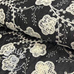 Tissu coton JEANS EMBROIDERY Flora design F