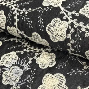 Tissu coton JEANS EMBROIDERY Flora design F