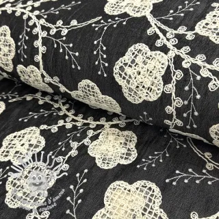 Tissu coton JEANS EMBROIDERY Flora design F