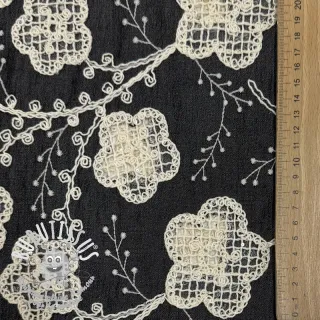 Tissu coton JEANS EMBROIDERY Flora design F